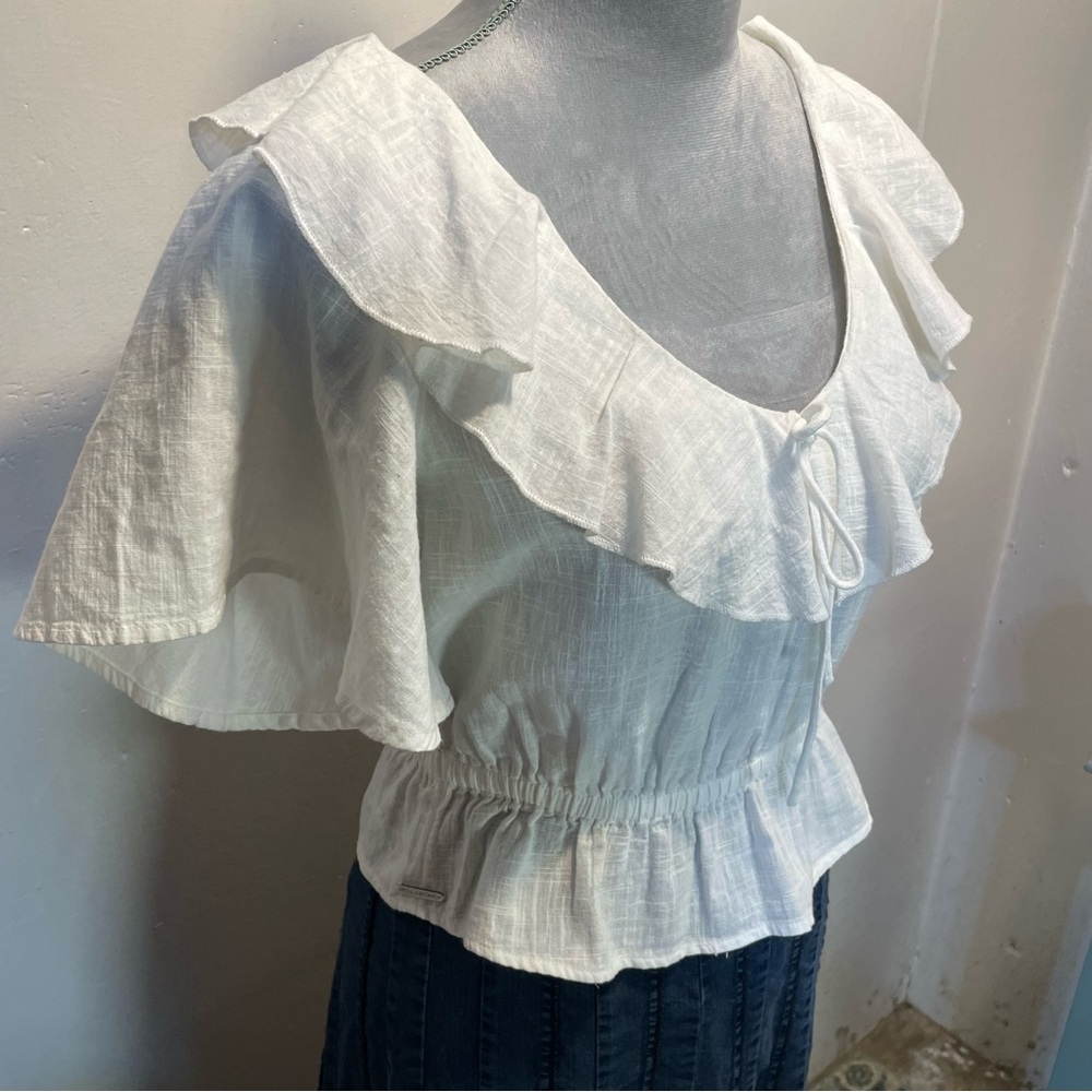 #0253 Billabong White Ruffled Peplum Blouse-S - Picture 4 of 7